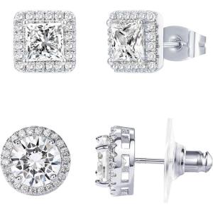 image:imagePAVOI Rhodium Flash Plated Halo Stud Earrings for Women  Elegant Cubic Zirconia Earrings  925 Sterling Silver Posts Hypoallergenic Studs