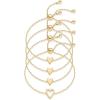 image:imagePAVOI 14K Gold Plated Matching Heart Charms Solitaire Bracelet Set for Women  Adjustable Valentines Day Love Friendship Two Bracelet Pack4Piece Set