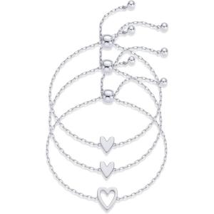image:imagePAVOI 14K Gold Plated Matching Heart Charms Solitaire Bracelet Set for Women  Adjustable Valentines Day Love Friendship Two Bracelet Pack3Piece Set
