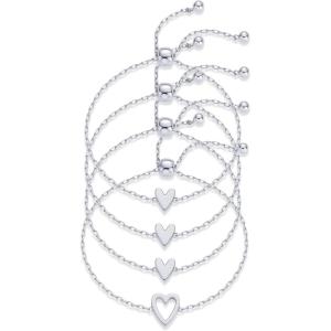 image:imagePAVOI 14K Gold Plated Matching Heart Charms Solitaire Bracelet Set for Women  Adjustable Valentines Day Love Friendship Two Bracelet Pack4Piece Set