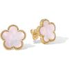 image:imagePAVOI 14K Gold Plated Clover Earrings for Women  Clover Stud Earrings Mother of Pearl amp Onyx Gemstone  Lucky Flower Design Huggie Hoop Trendy JewelryYellow Gold
