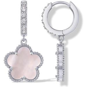image:imagePAVOI 14K Gold Plated Clover Earrings for Women  Clover Stud Earrings Mother of Pearl amp Onyx Gemstone  Lucky Flower Design Huggie Hoop Trendy JewelryWhite Gold