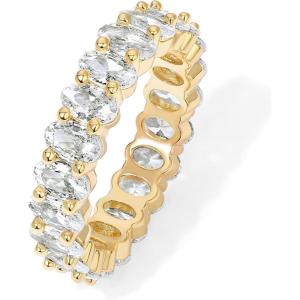 image:imagePAVOI 14K Gold Plated Eternity Ring for Women  Statement Eternity Band Rings with Oval Cubic Zirconia  Stackable Wedding Band  Love Engagement Trendy Bridal JewelryYellow Gold