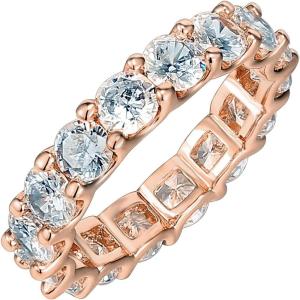 image:imagePAVOI 14K Gold Plated Eternity Ring for Women  Statement Eternity Band Rings with Round Cubic Zirconia  Stackable Wedding Band  Love Engagement Trendy Bridal JewelryRose Gold