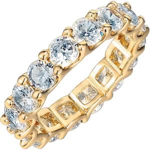 image:imagePAVOI 14K Gold Plated Eternity Ring for Women  Statement Eternity Band Rings with Round Cubic Zirconia  Stackable Wedding Band  Love Engagement Trendy Bridal JewelryYellow Gold