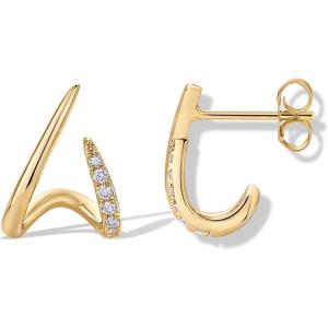 image:imagePAVOI 14K Gold Plated Stud Earrings for Women  Minimalist Gold Huggie Hoop Earrings with Round Cubic Zirconia  Hypoallergenic Dainty Trendy JewelryYellow Gold