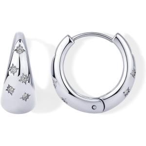 image:imagePAVOI Waterproof Gold Hoop Earrings for Women  14K Gold Plated Chunky Huggie Hoop Earrings with Cubic Zirconia Starburst  Stainless Steel Trendy Summer Fashion JewelryWhite Gold