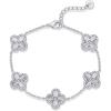 image:imagePAVOI 14K Gold Plated Bracelet for Women  Lucky Charm Four Leaf Clover Bracelet Station with Cubic Zirconia  Hypoallergenic Trendy Fashion Stackable Clover JewelryWhite Gold