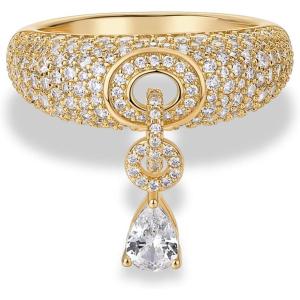 image:imagePAVOI 14K Gold Plated Dangle Wedding Ring for Women  Chunky Statement Gold Wedding Bands for Women with Cubic Zirconia  Bold Fashion Trendy Bridal Jewelry GiftYellow Gold