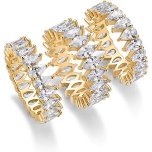 image:imagePAVOI 14K Gold Plated Eternity Ring Set  3 Ring Pack Stackable Wedding Bands for Women with Cubic Zirconia  Pear amp Marquise CZ Eternity Band Hypoallergenic Statement Bridal JewelryYellow Gold
