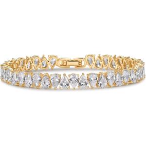 image:imagePAVOI 14K Gold Plated Tennis Bracelets for Women  Bridal Gold Tennis Bracelet with Pear Cubic Zirconia  Hypoallergenic Trendy CZ Jewelry  Elegant Bridal Wedding GiftYellow Gold